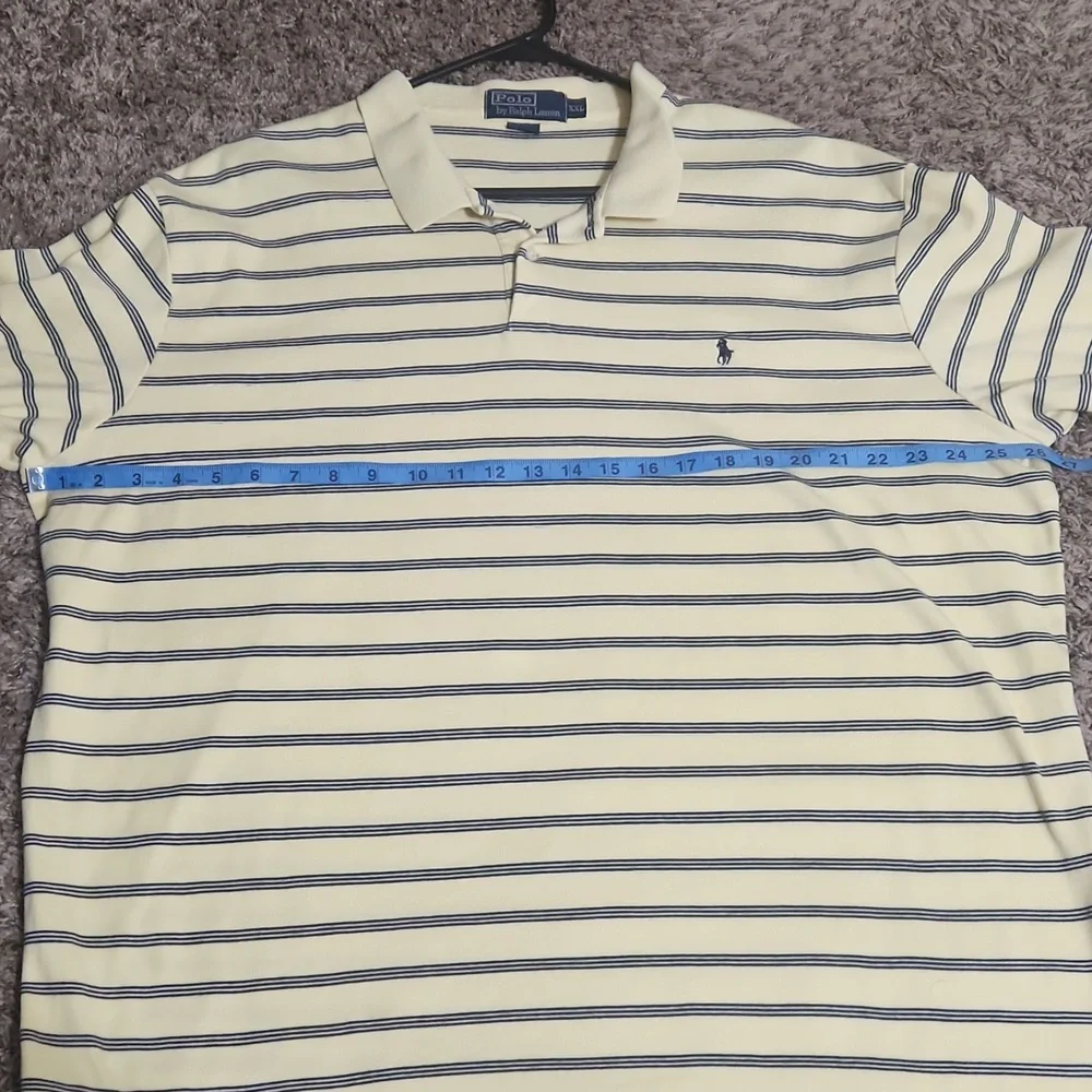 Ralph Lauren Men's Yellow and Navy Striped Polo Shirt Size XXL